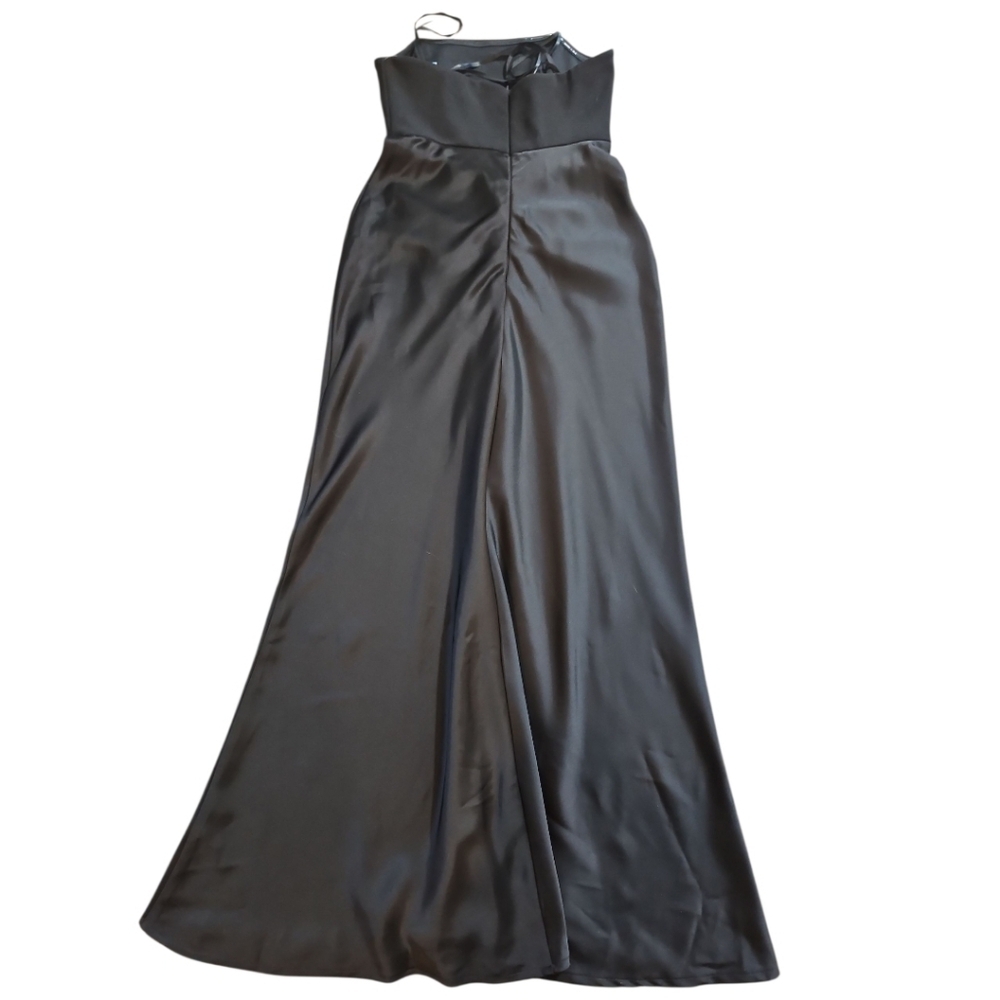 Betsy & Adam Black Strapless Ruched Satin Gown Maxi Dress Size 6 - Picture 9 of 12